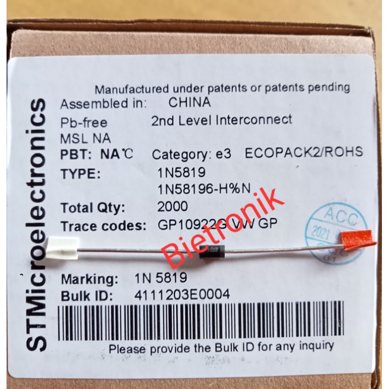 1N5819 Dioda Schottky Original STMicroelectronics