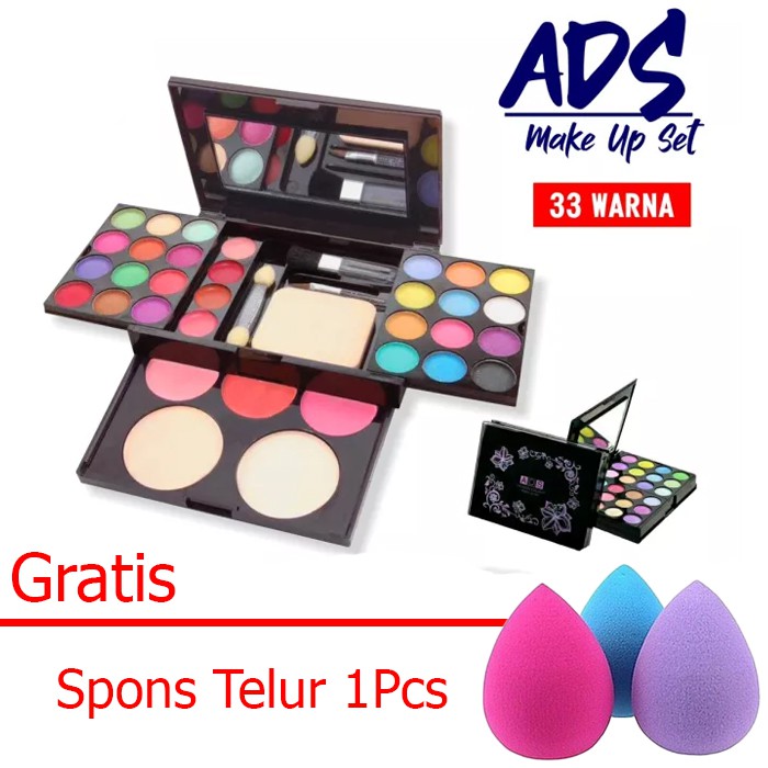 ADS MAKEUP KIT FASHION SET Super Lengkap BONUS SPONS WAJAH MODEL TELUR 1PCS