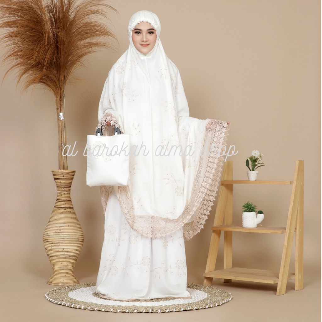 Mukena Dewasa Rayon Premium Jumbo Full Bordir Teratai Gracella Mewah