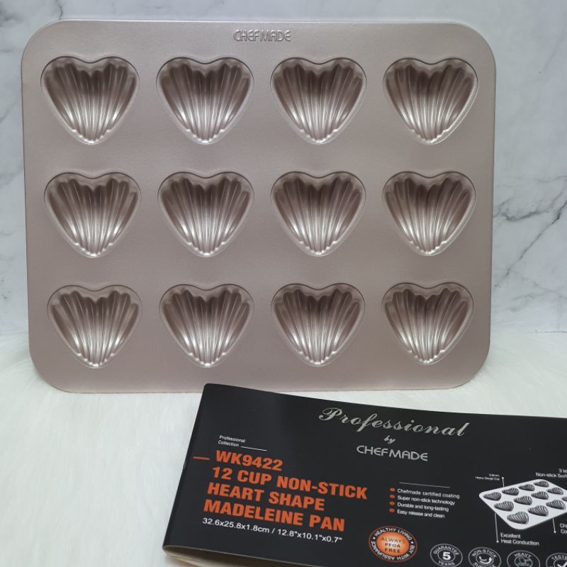 Chefmade 12cups non stick Heart shape madeleine pan / loyang kerang wk9422