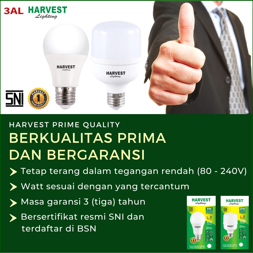 16W - Paket Isi 9 - HARVEST LIGHTING Lampu Kapsul LED T-Bulb 16 watt Lampu Hemat Energi Original Bersertifikat SNI dan Bergaransi