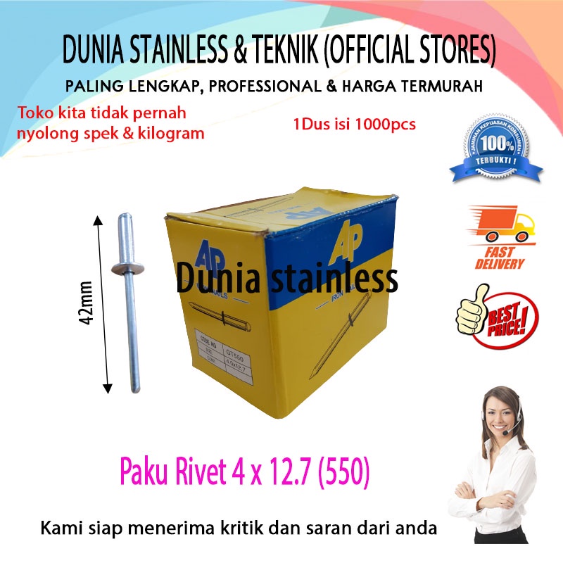 Paku Rivet/Ripet 4x12,7mm(550)1000pcs