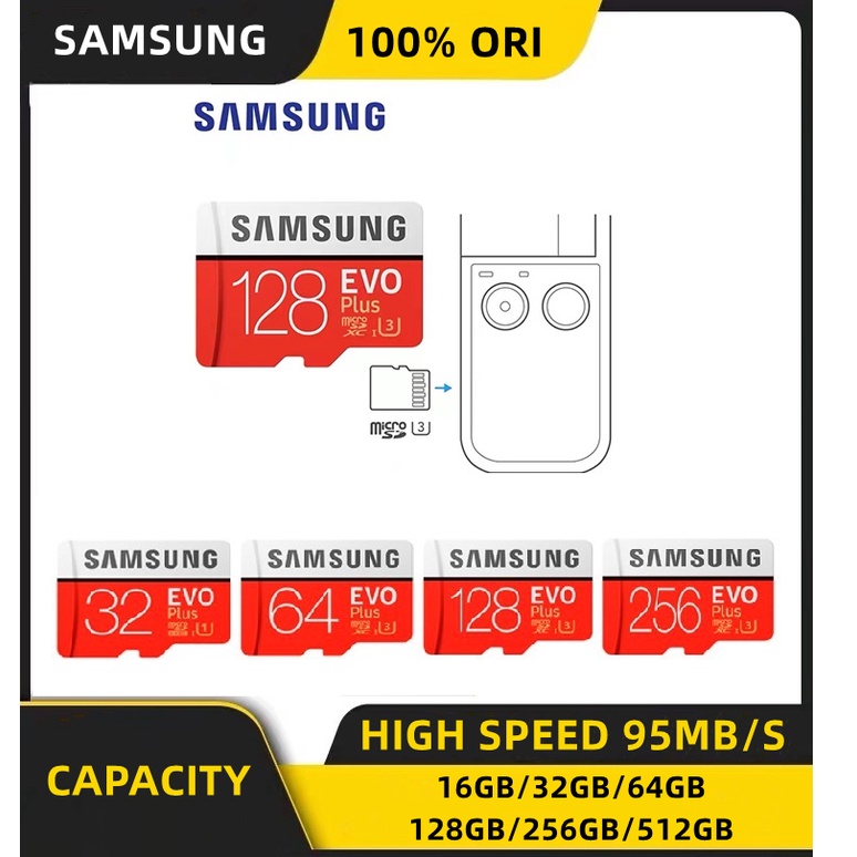 Samsung Kartu Memori 16GB/32GB/64GB/128GB/256GB/512GB Transfer higga 95MB/S Ultra Kartu SD Memory Kartu TF Card