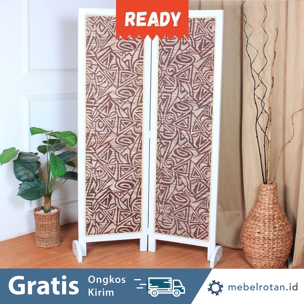 SKETSEL KAYU WHITE BATIK 2 DAUN | PENYEKAT PARTISI RUANGAN LIPAT