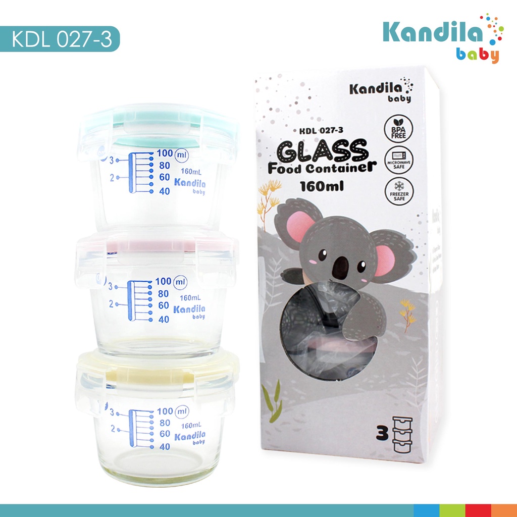 KANDILA BABY GLASS FOOD CONTAINER/wadah makan kaca 160/180/200ML FREE BUBBLE 2K