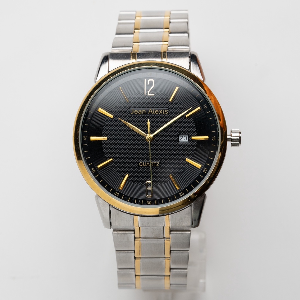 Jam Tangan Rantai Pria Cowok Anti Air Jean Alexis Prestige JA103 Panorama Black Dial - Pria (42mm)