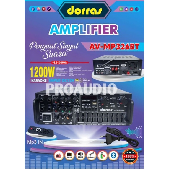 Amplifier Dorras 1200 W AV-MP326BT AV MP326 BT DC 12 V Original