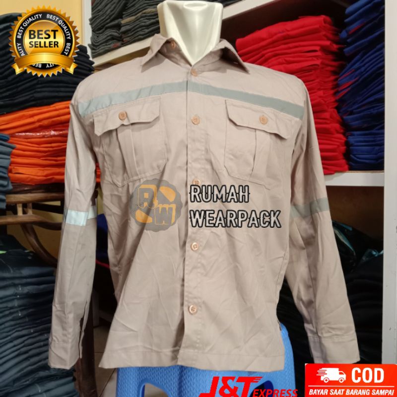 Kemeja PDL Safety Baju PDL Wearpack PDL Kancing Atasan Lengan Panjang Warna Cream