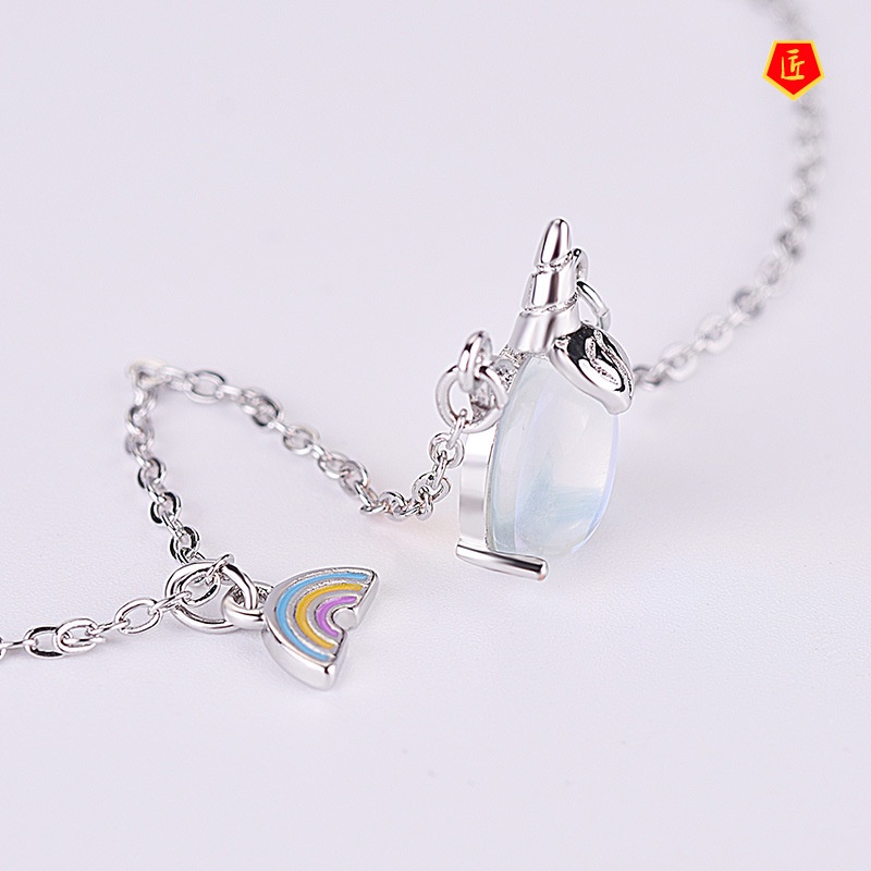 [Ready Stock]Moonstone Unicorn Necklace Europe and America Creative Pendant