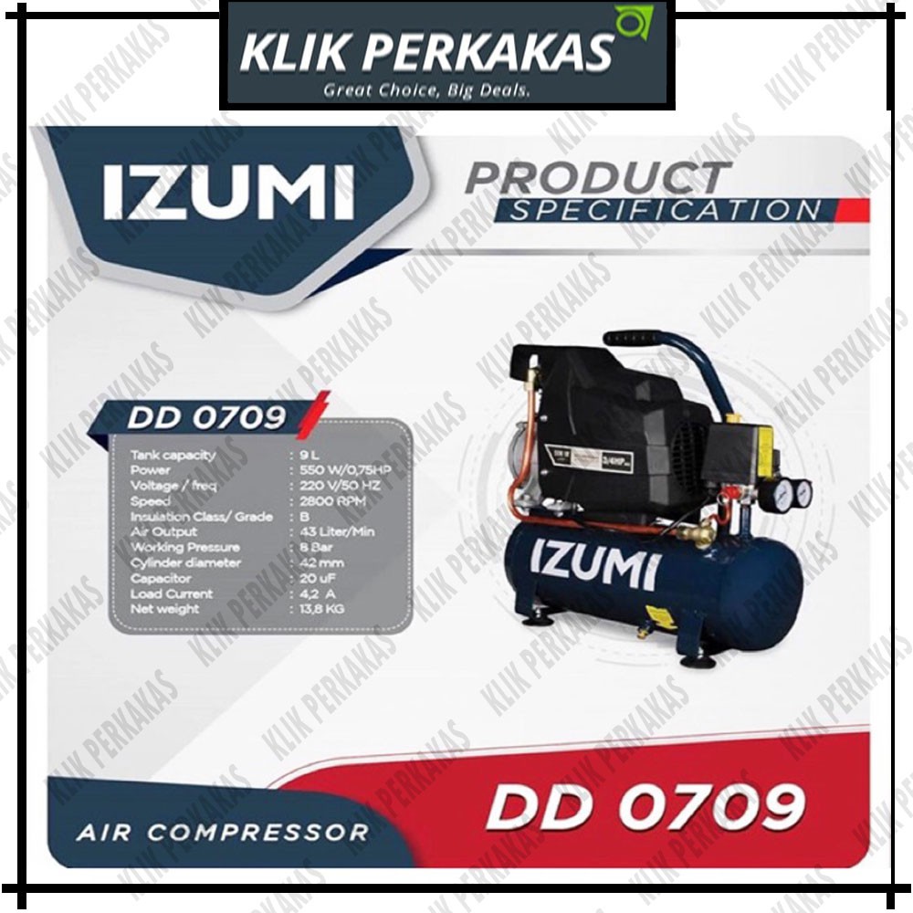 IZUMI Air Compressor Direct Kompresor Angin Listrik 3/4 HP 9L DD 0709 DA 0709 Japan