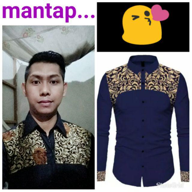 Belibeli.kemeja Pria Kombinasi Batik Fortune