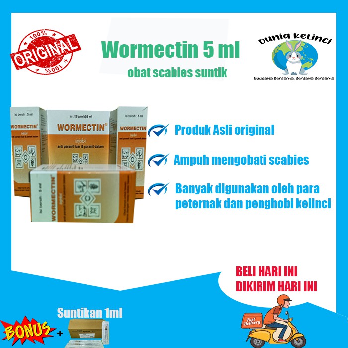 WORMECTIN 20 ML OBAT SCABIES GUDIK JAMUR PARASIT CACING KELINCI KUCING ANJING HAMSTER SAPI HEWAN-Wormectin 5 ml
