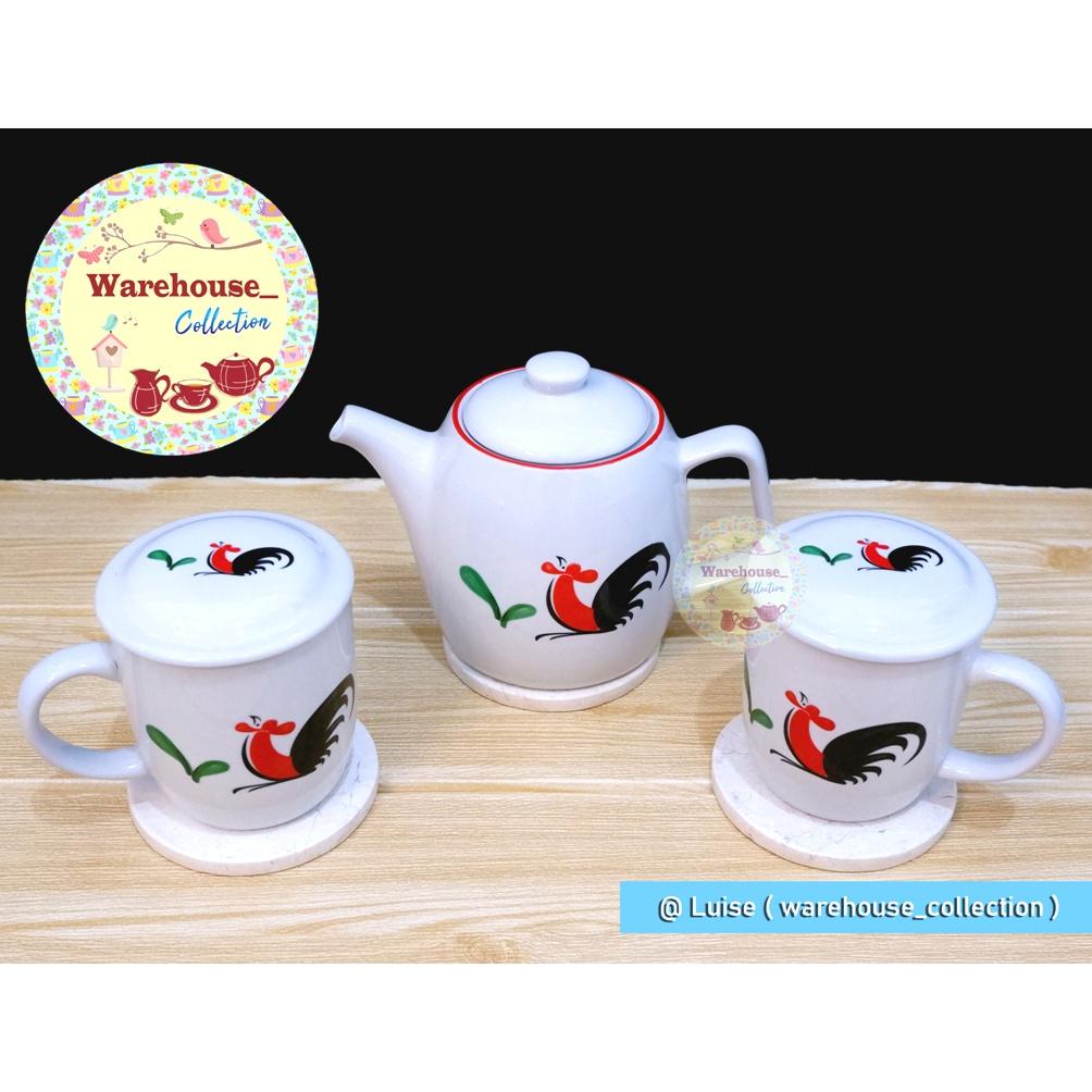 Teko keramik Motif Ayam Jago Kopin 700 mL | Teko Teh Kopi Porcelain Cantik KPH 02CP