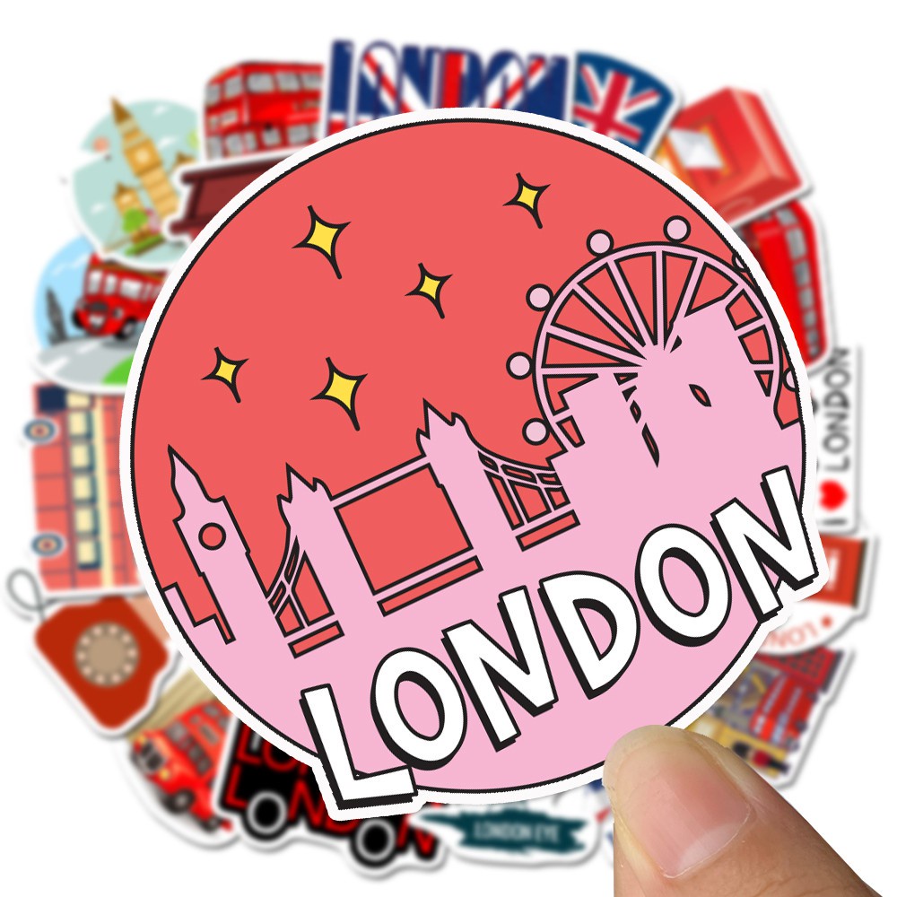 50Pcs London Red Bus Stickers For DIY Luggage Phone Laptop Graffiti Stickers pvc Waterproof sticker