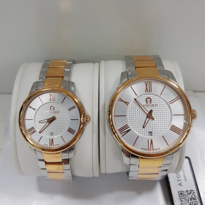 Jam tangan couple original Aigner AGA 24056 AGA 24156 silver rosegold Original
