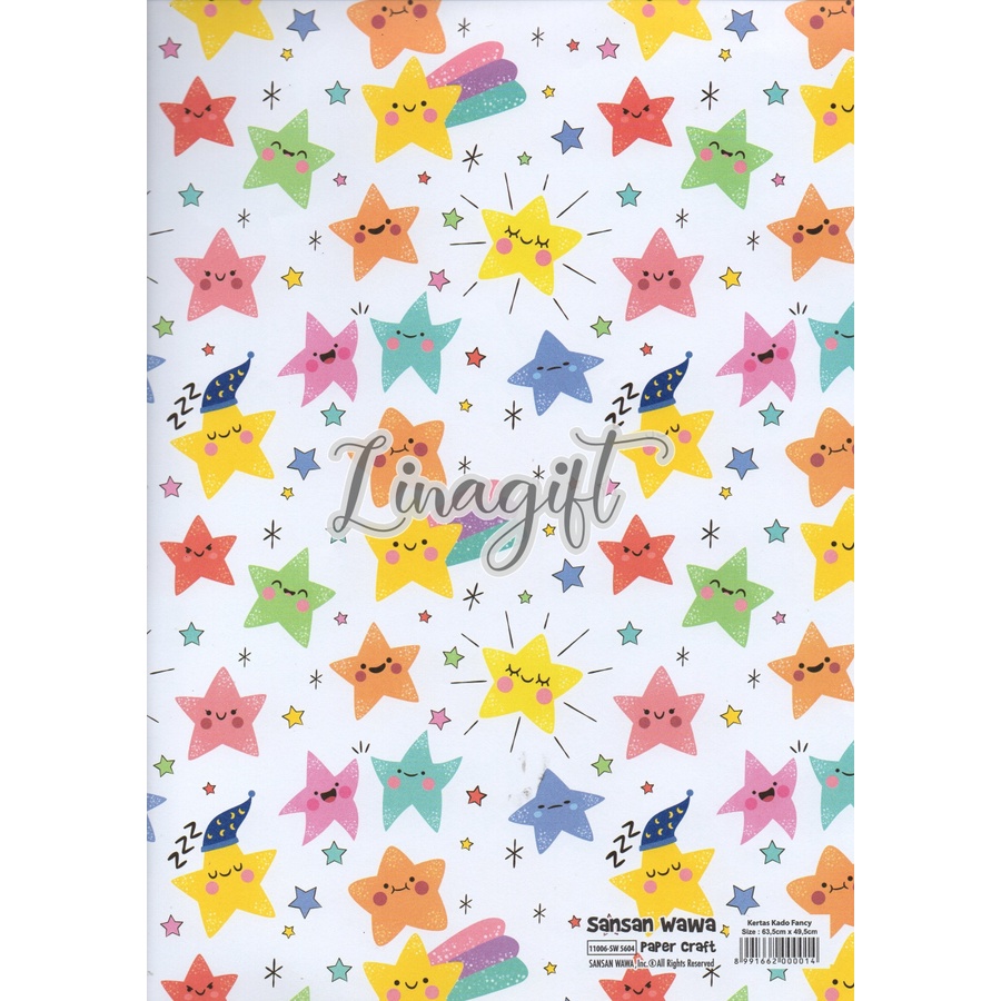 (  5 Lembar ) STARS SANWA - KERTAS KADO - GIFT WRAP PAPER SANSAN WAWA STARS BINTANG