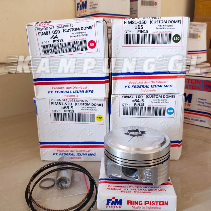 Piston Kit FIM FIM81 63.5/64/64.5/65 Pin 15 Custome Dome Mentahan CBR CB150R Old GL Megapro Tiger Mi