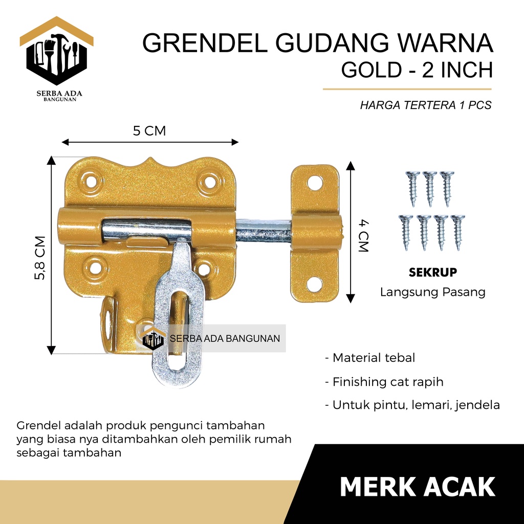 Slot Pintu Gudang 2 Inci l Grendel Overpal Jendela l Barrel Bolt WARNA WARNI GUDANG KUAT ANTI KARAT