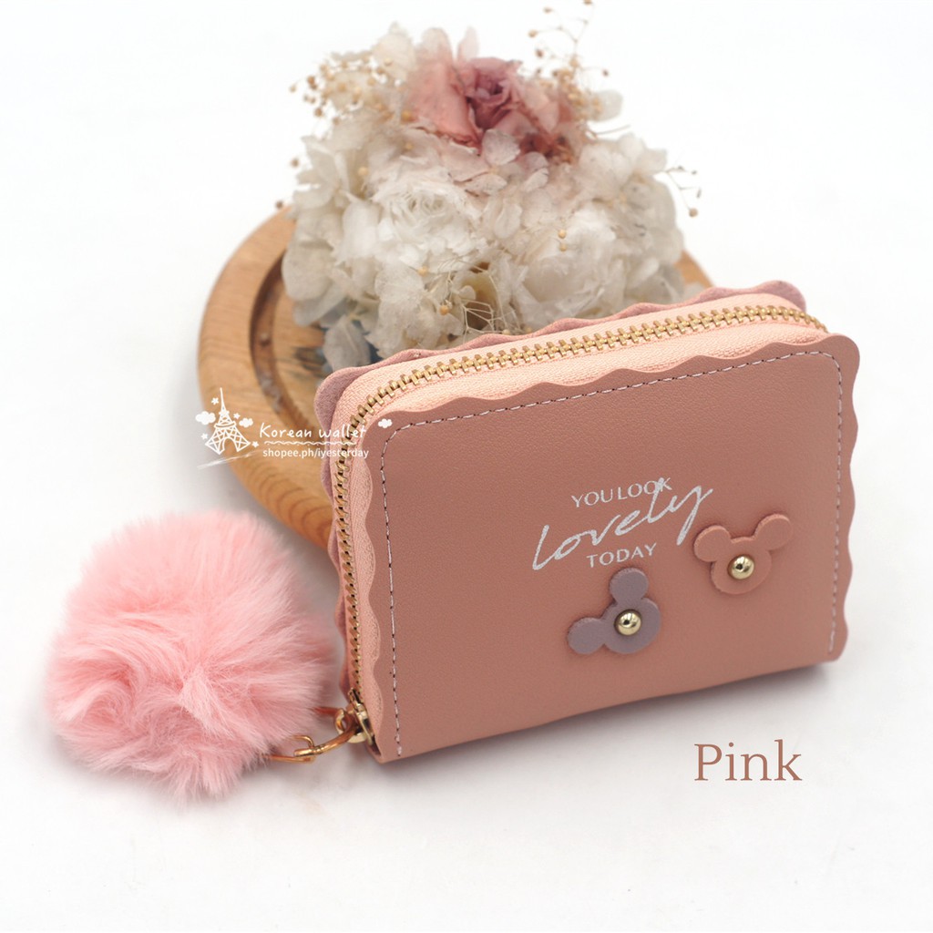 (COD) DOMPET WANITA PLUS POMPOM DOMPET LIPAT KOREAN FASHION WOMEN WALLET