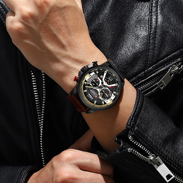 CURREN 8329 Jam Tangan Pria Analog Tali Kulit Chronograph Aktif WATCHKITE WKOS
