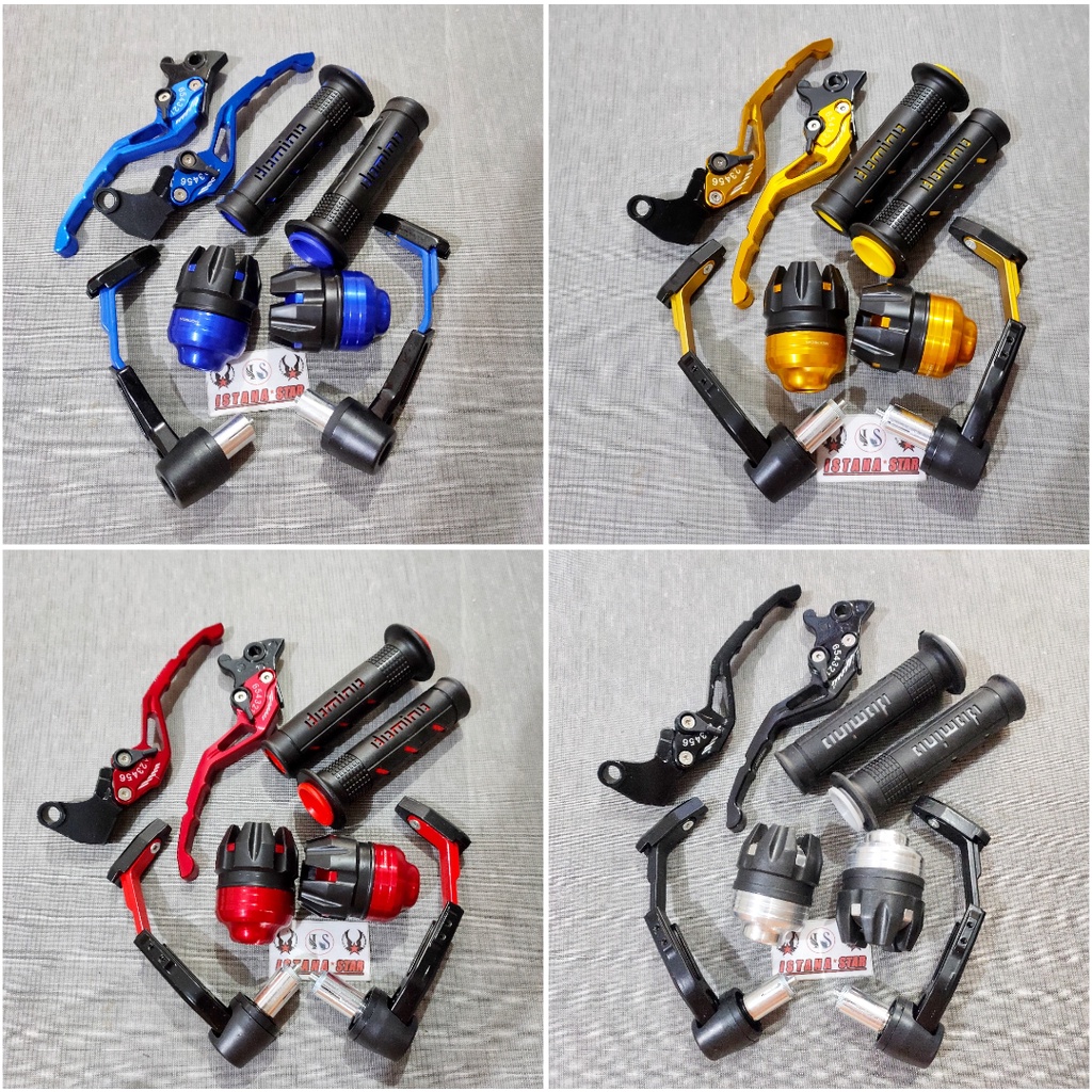 Paket Variasi Vixion Old/New/R15V3/Xabre/Scorpio/RXKing Handle CNC Setelan Proguard Jalu As handgrip Reall Pict emas