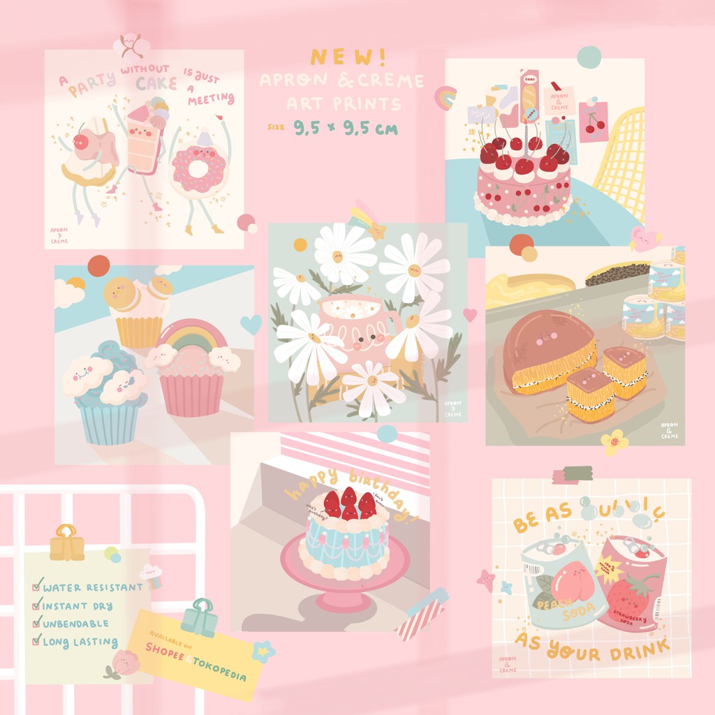 Apron and Creme Cute Square Mini Food Art Prints / Wall Art Print / Journal Art Prints
