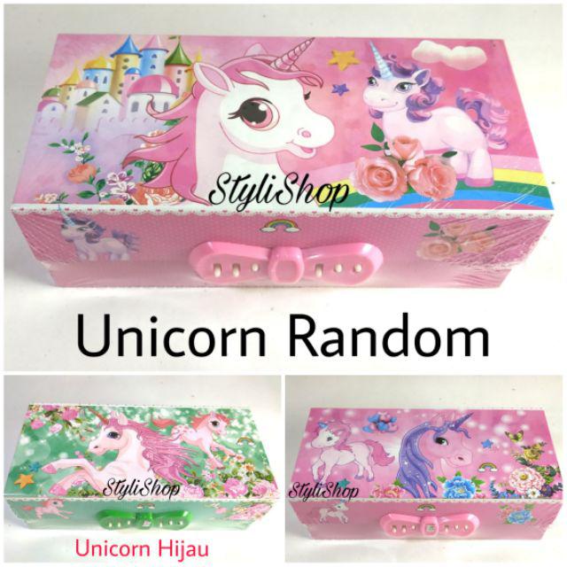 Kotak Pensil Kode / Sandi 3 Tingkat SQW095, Tempat Alat Tulis dengan Kode-Unicorn Random