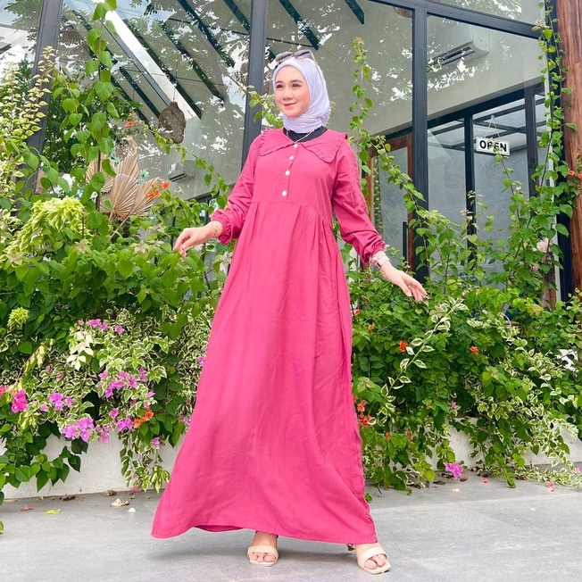 Gamis Wanita Amelia Maxi Dress Bahan Rayon Kancing Depan