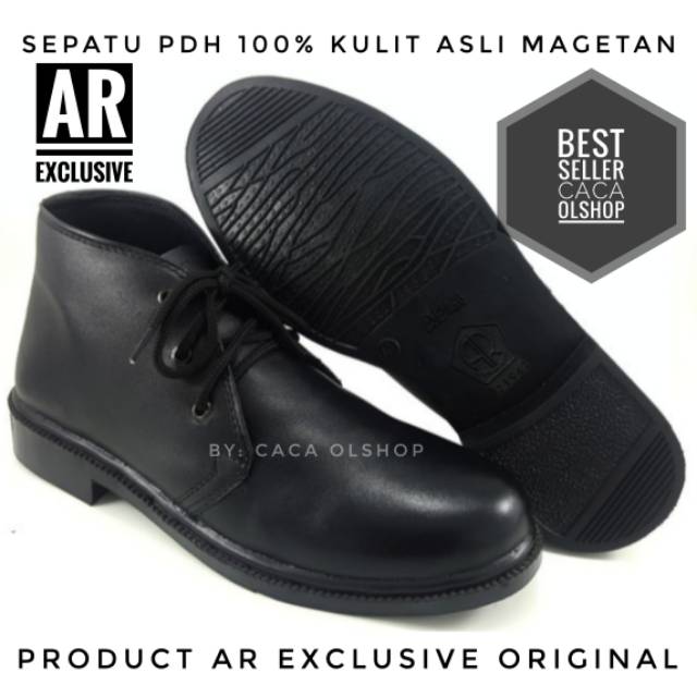 AR Exclusive Sepatu PDH TNI POLRI  Satpam Security Paskibra Hitam Dove 100% Kulit Asli Original