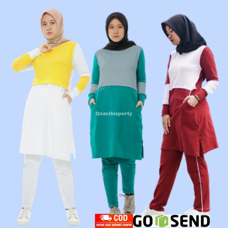 Setelan Baju kaos Olahraga sport Senam Jogging Wanita Cewek perempuan Muslimah Syari Panjang Azumi w