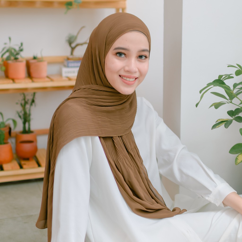 Lozy Hijab - Bawal Pleats Shawl ( Pashmina Plisket )-Hazelnut