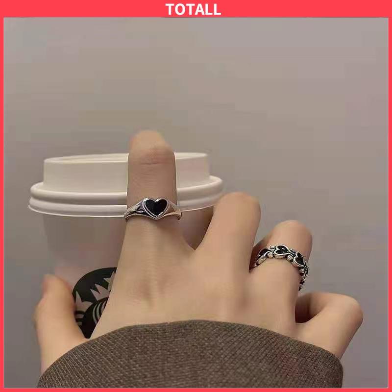 COD Korea Ins Baru Hip-Hop Hitam Cinta Retro Cincin Gadis Kepribadian Cincin Sederhana-Totall