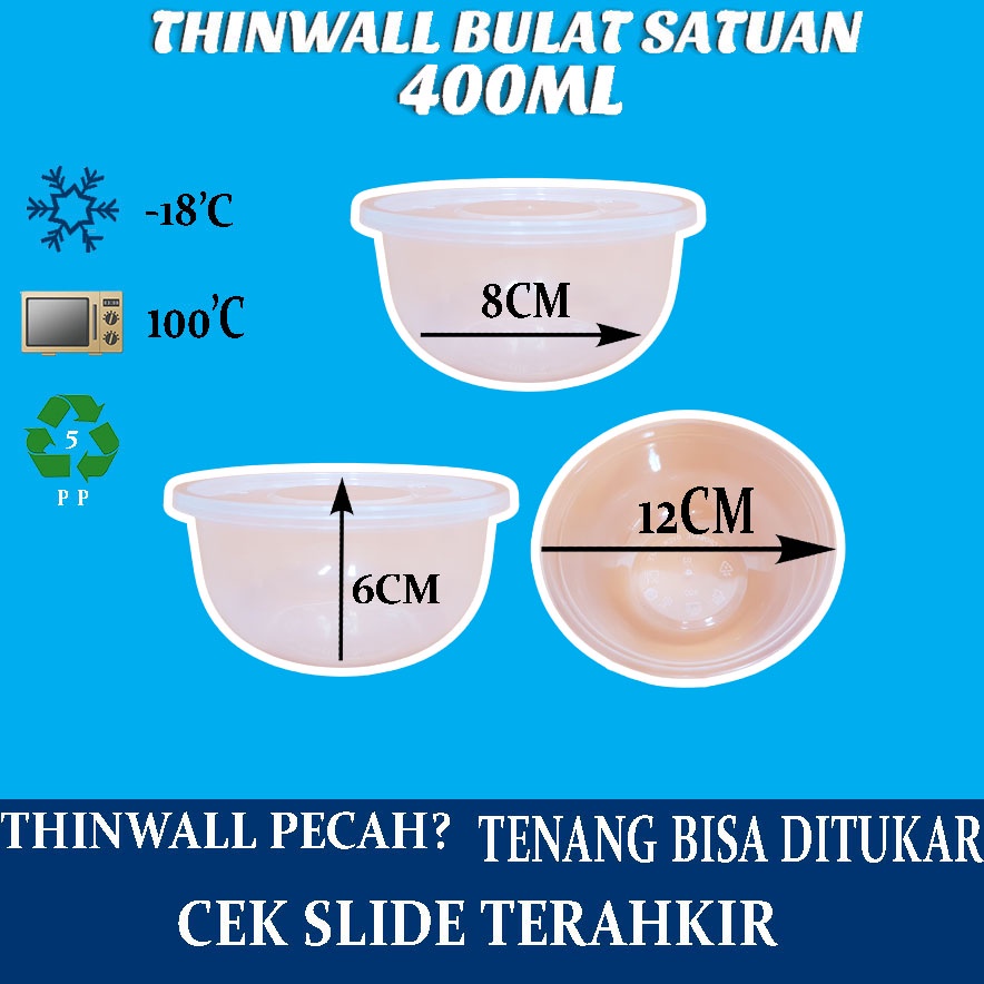 Thinwall 400ml Food Container Tempat Makan Plastik Mangkuk OTBS400