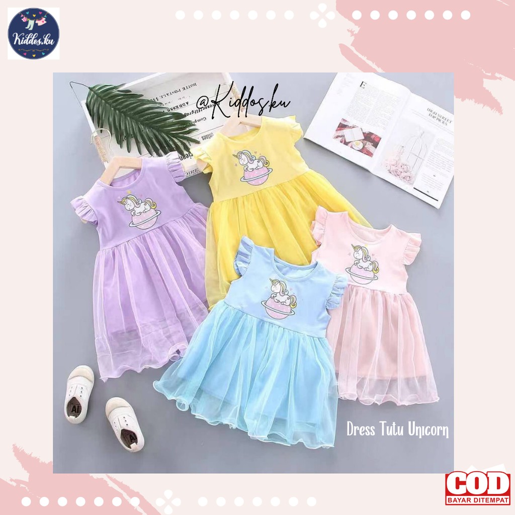 Baju Atasan Dress Tutu Tile Bayi Anak Perempuan Cewek Import Unicorn Kuda Poni usia 1-3 tahun lucu i