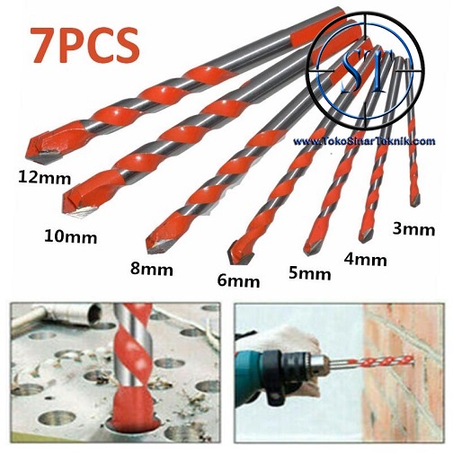 Mata Bor Tombak Segitiga Tungsten 3-12mm Isi 7 Pcs HSS Triangular Triangle Bit Electric Multifunctional Diamond Ceramic Tile Glass Metal