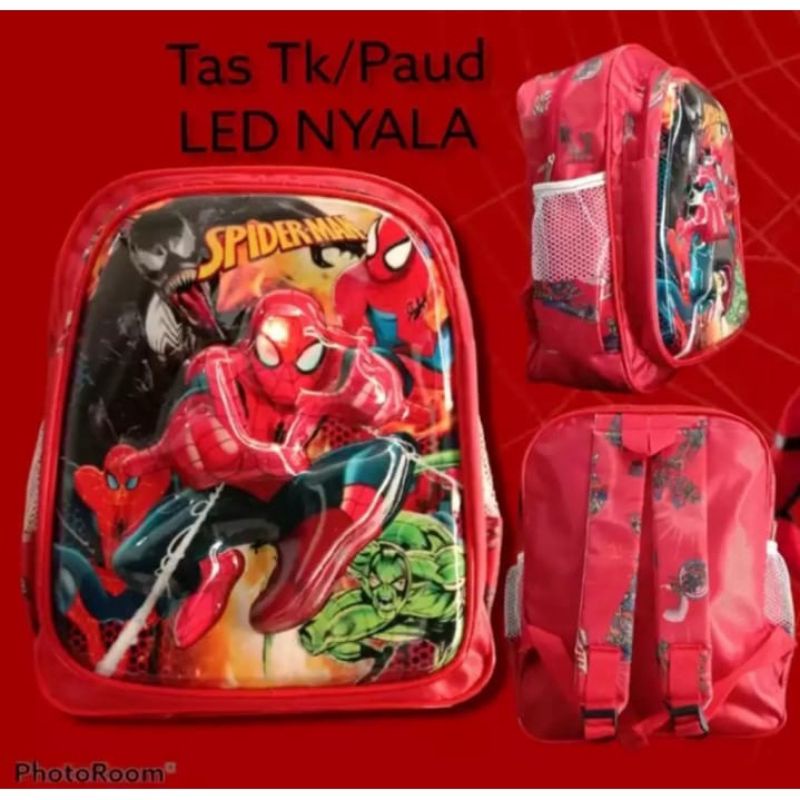 TAS RANSEL ANAK KARAKTER SPIDERMAN LED - TAS ANAK