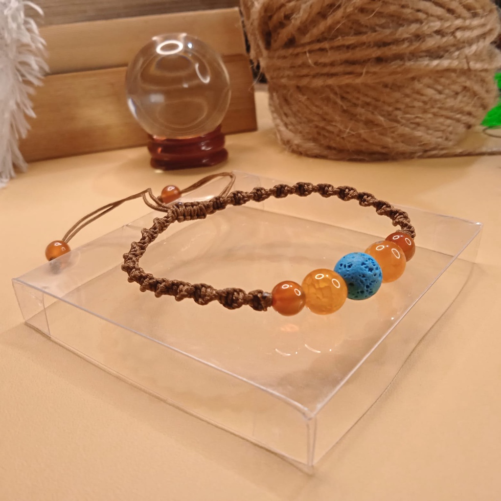 Gelang Anyam Musim Panas Batu Lava Biru dan Carnelian