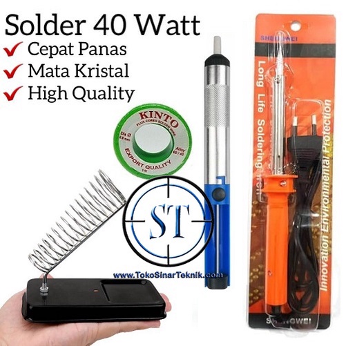 Paket Solder 40 Watt Mata Runcing Kristal Peralatan Soldering Iron 40W 1 set Siap Pakai