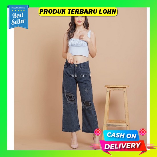 Celana Jeans Boyfriend Snow Jumbo Model Kulot Model Bawah Rawis Kancing Wanita/Celana Kulot Snow Jin