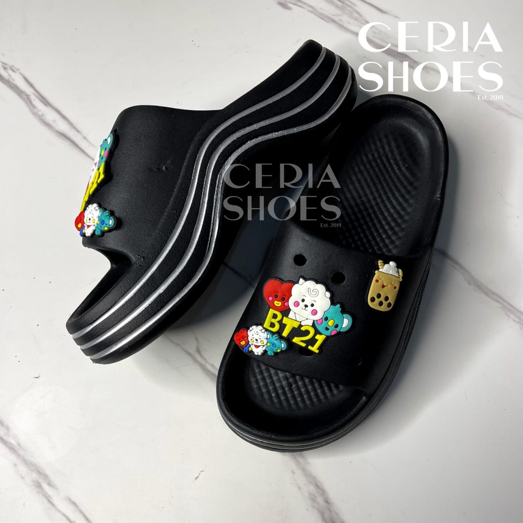 EVA Sandal FUJI Wedges Wanita Rubber Super Empuk Ringan Free Jibbitz BT21 Import Non-Slip Sol Anti Lecet 805