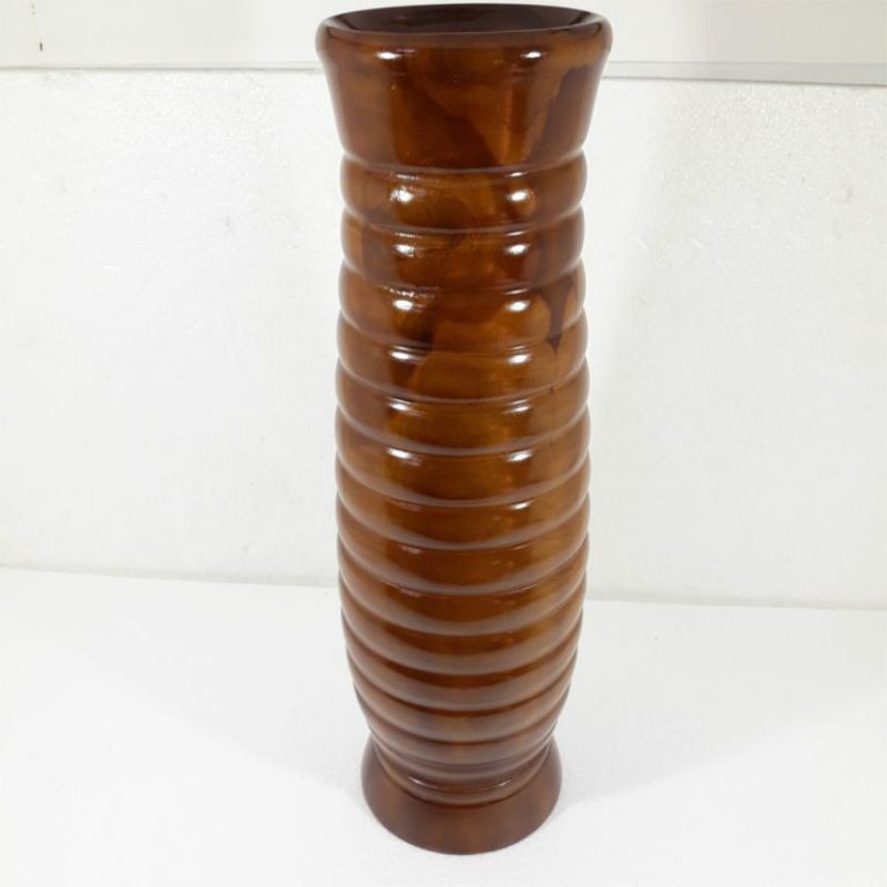 Guci Vas Bunga Spiral Kerajinan Kayu Jati