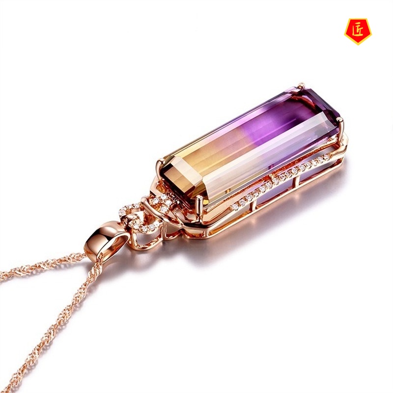 [Ready Stock]European and American Colored Gemstone Pendant Ametrine Necklace Women's Luxury Fashion