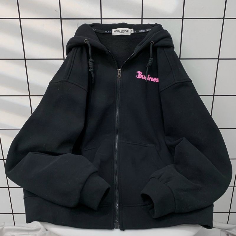 ( S - 6XL ) Zip Hoodie Bigsize Wanita Jaket Sleting THANK YOU BUSINESS Jumbo Jumper Korean Harajuku Urban Style Ullzang Women Fashion