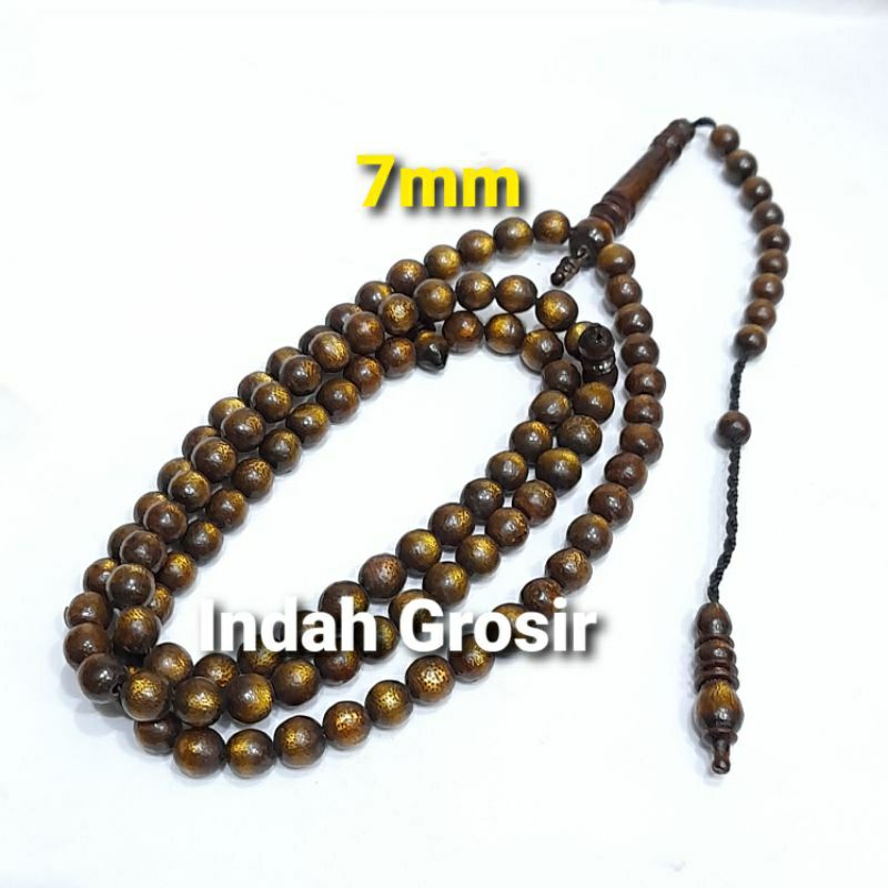 Tasbih Kayu Unik Serat mas 7mm 99butir Natural