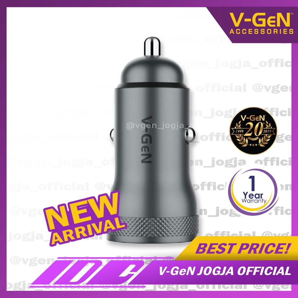 Car Charger V-GeN VCC2-20 QC3.0 PD 20W Dual Port Fast Charging Mobil