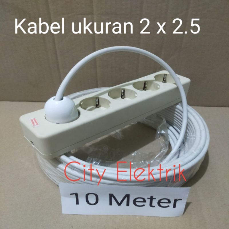 Stop Kontak Jadi Rakitan Kabel 10 Meter 2 x 2.5 + Terminal Uticon 5 Lubang + Steker Arde Broco ( Sambungan Kabel ) Siap Pakai