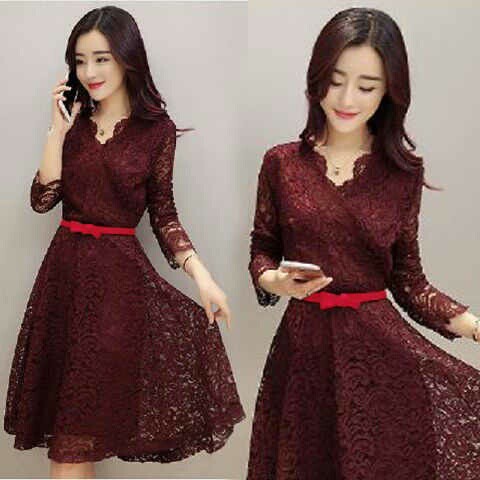 Dress Kondangan Brukat Party Casual Dress Cewek Korea Gaun Pesta Wanita Brokat Remaja Murah SABY A