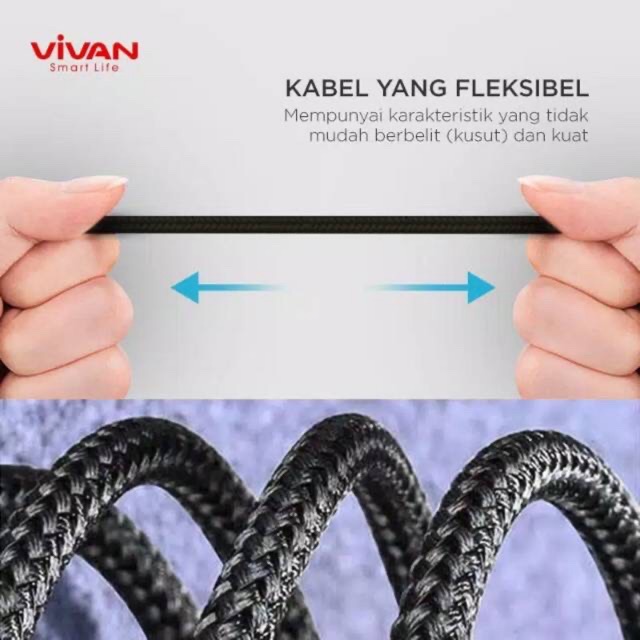 VIVAN BWC100 Kabel Tipe C Kabel data Fast Charging 3A Gaming Siku Panjang 1M BWC