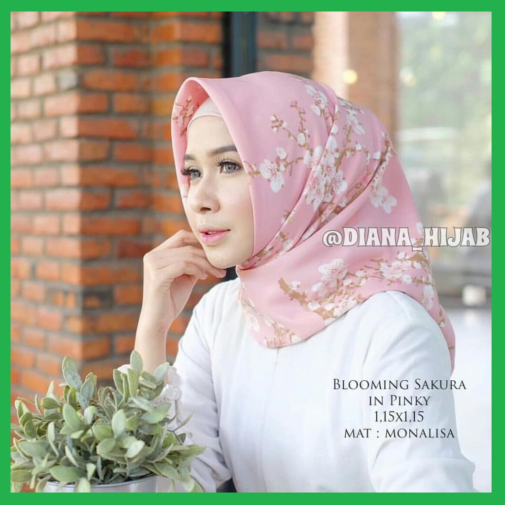 ✅ Hijab Sakura Blooming Square Segi Empat Satin Max Monalisa Kerudung Segi Empat Lembut Skura Silver