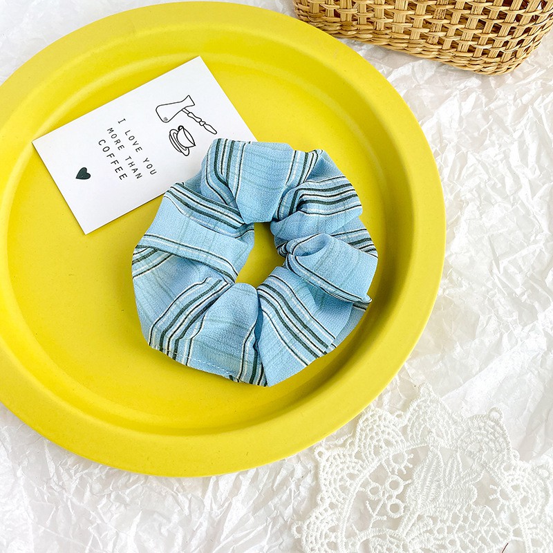 Srunchie Rambut Wanita Motif Kotak Gaya Korea Import / Ikat Rambut Motif Kotak Untuk Wanita-Biru